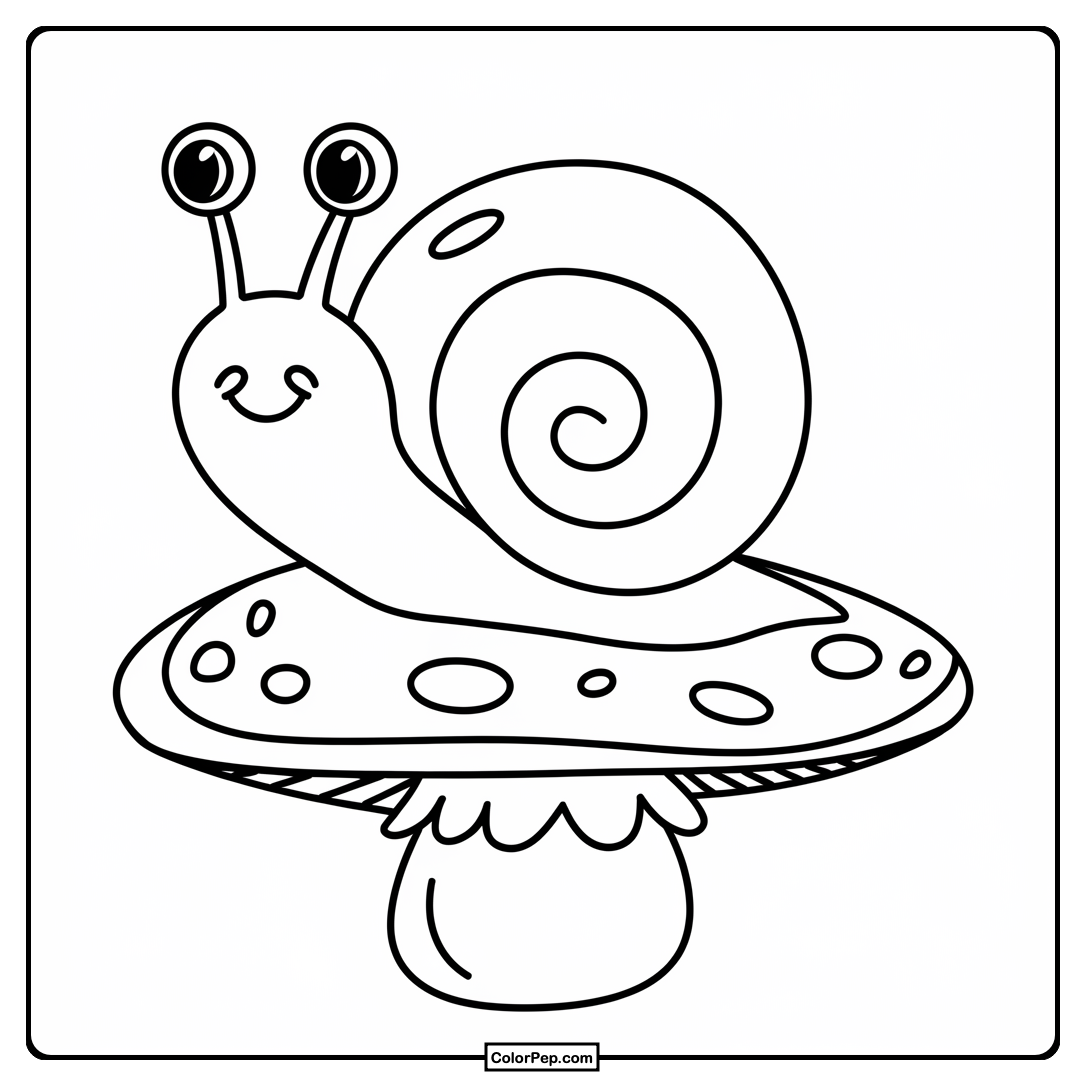 Abstract Snail on Mushroom Coloring Sheet