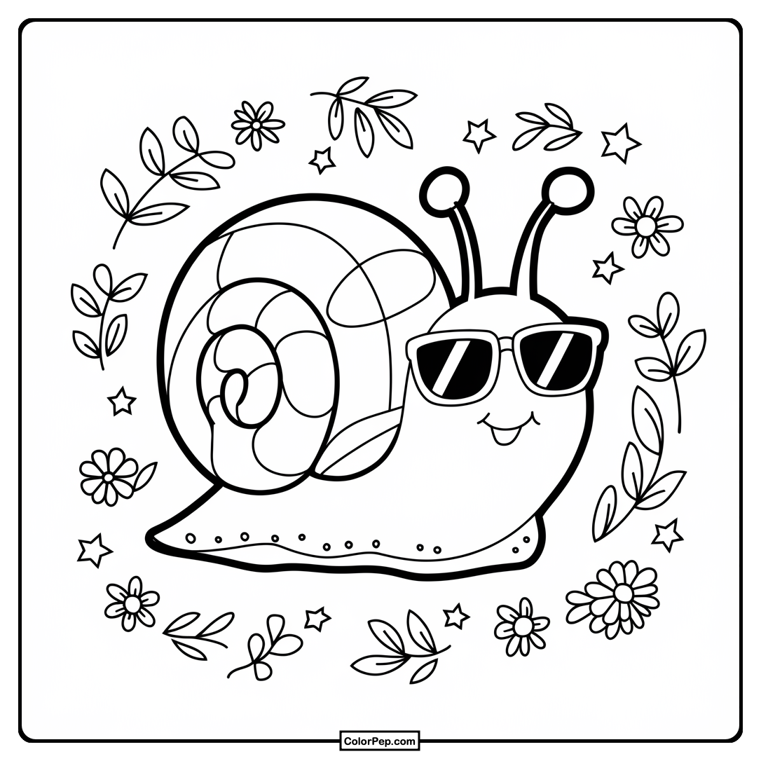 Cool Snail with Sunglasses Coloring Sheet