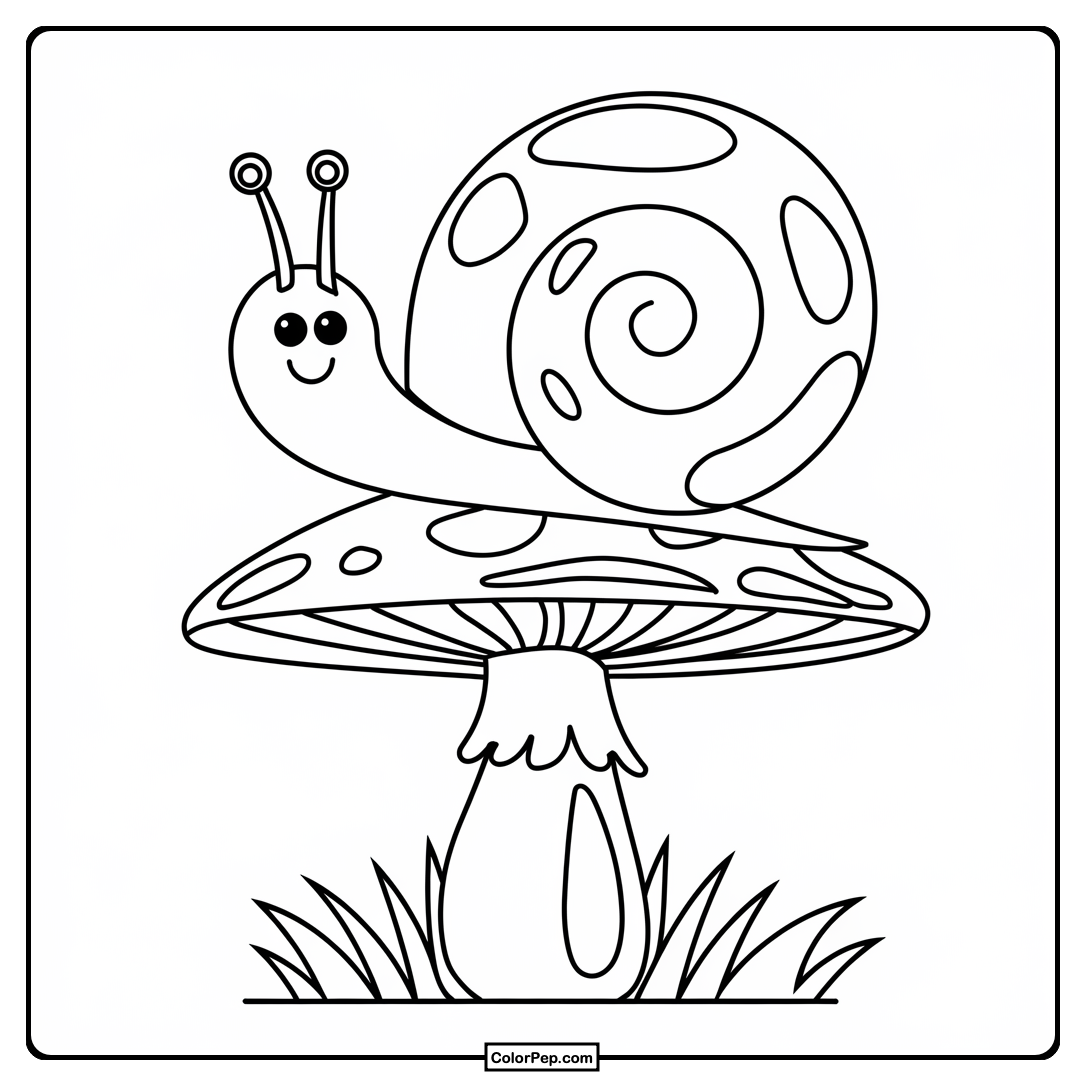 Minimalist Snail on Mushroom Coloring Page
