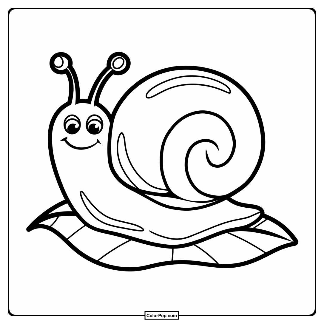 Playful Snail on Leaf Coloring Page