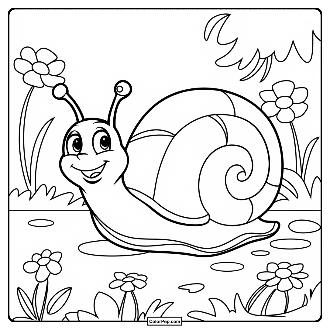 Smiling Snail in the Garden Coloring Sheet