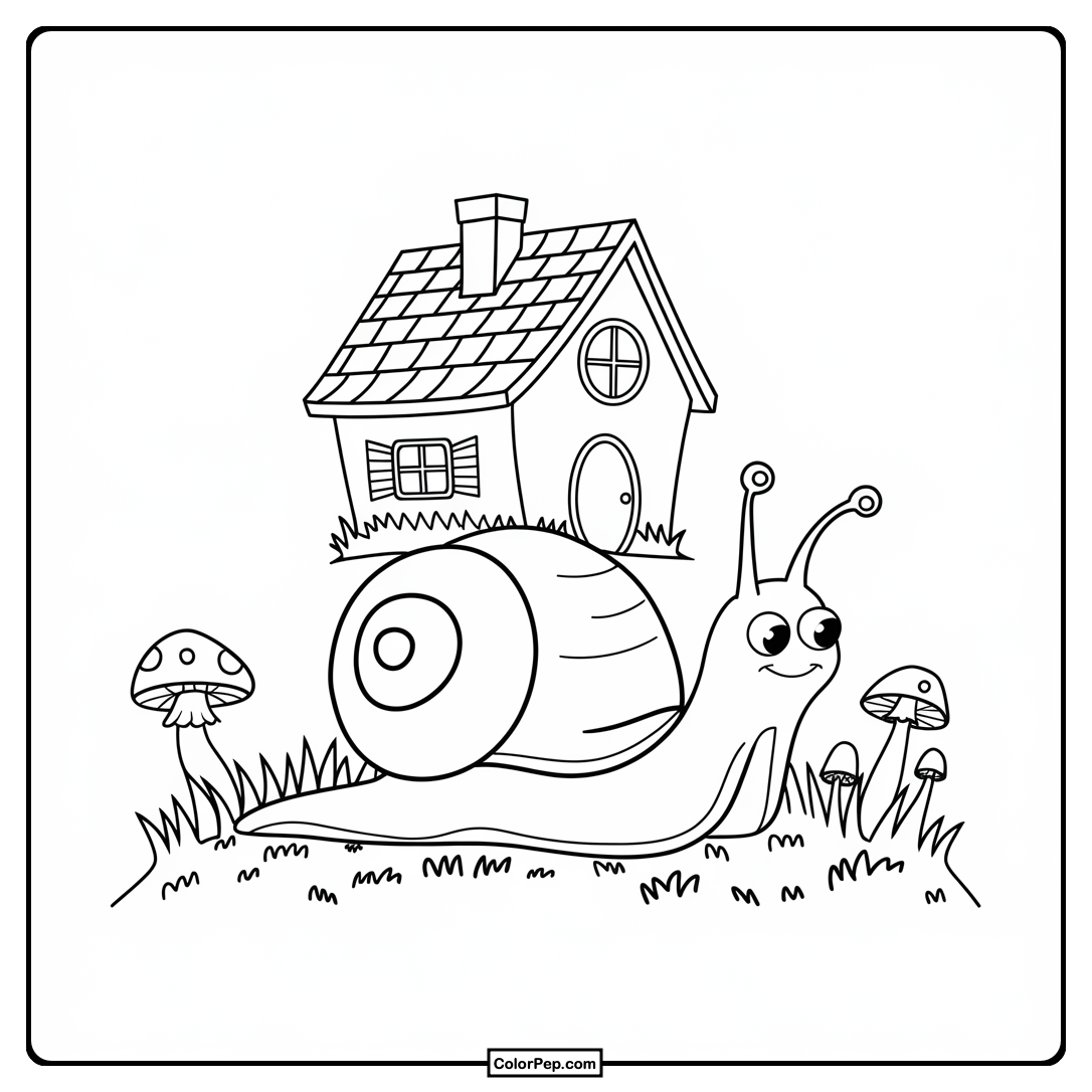 Snail and Mushroom House Coloring Page