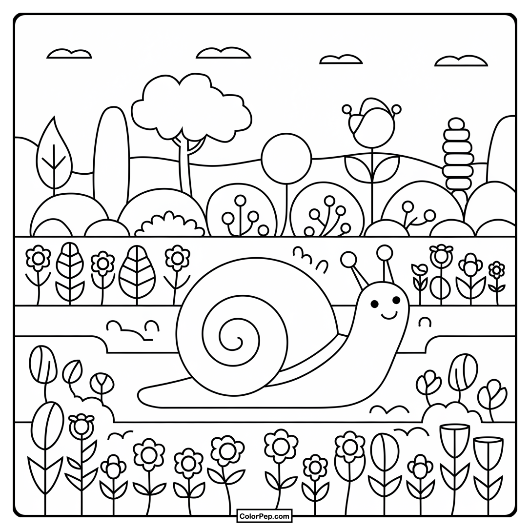 Snail in the Garden Coloring Page