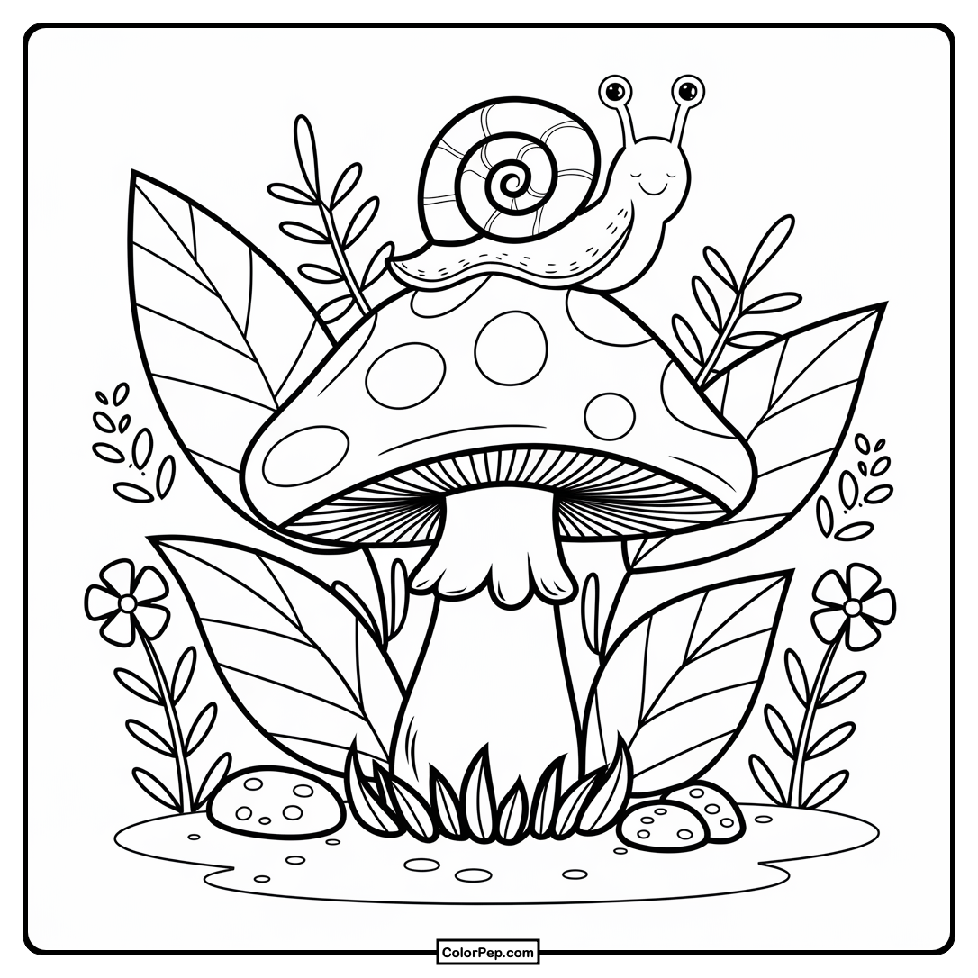 Snail on Mushroom Wonderland Coloring Sheet