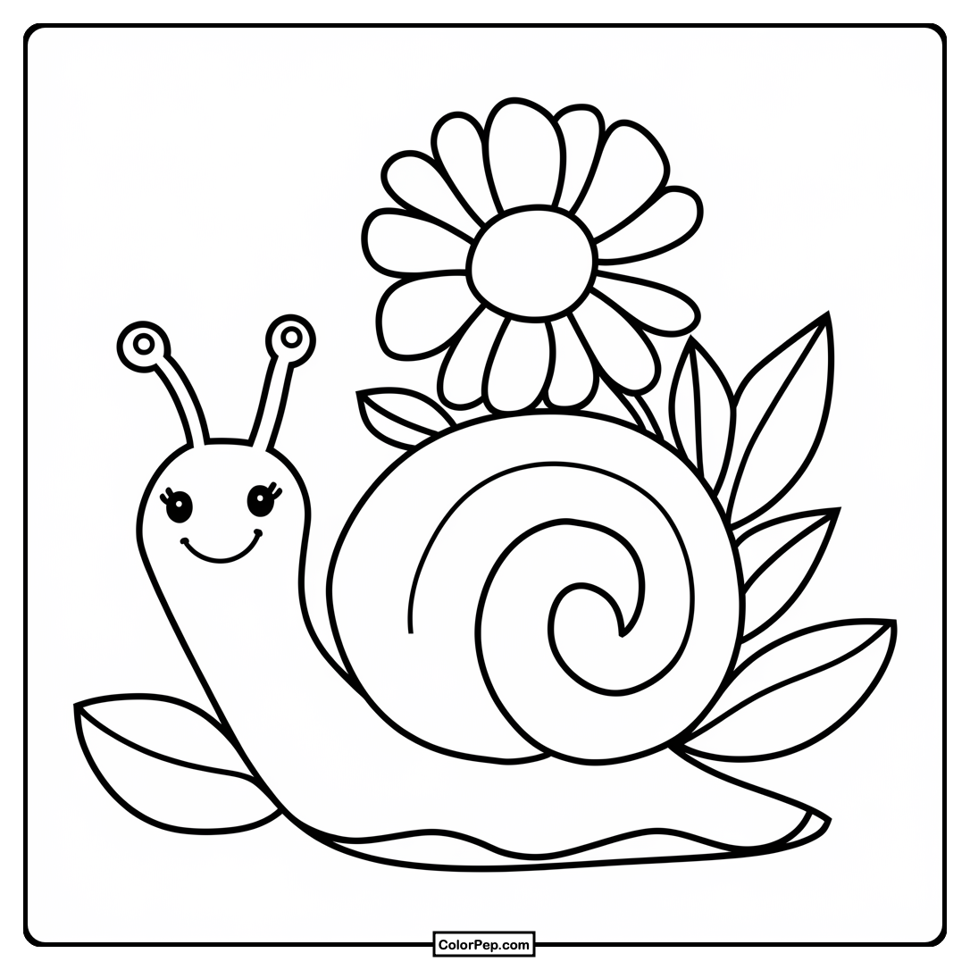 Snail with Flower Coloring Page