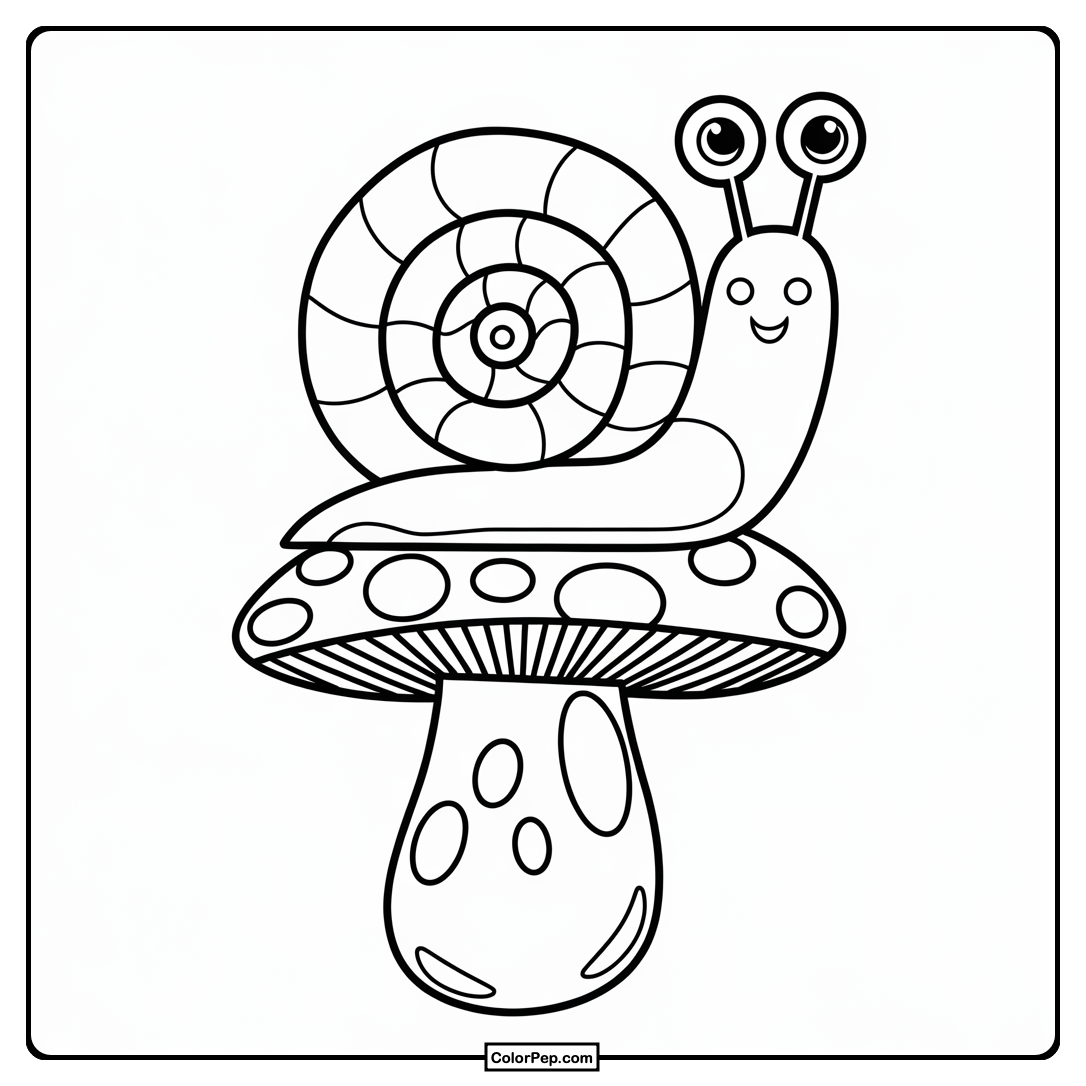 Whimsical Snail on Mushroom Coloring Page